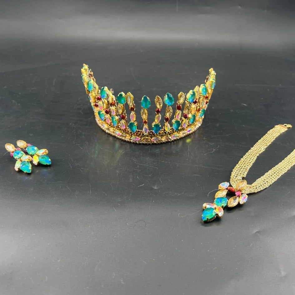 Pack mariage couronne dorée pierres Bleu vert