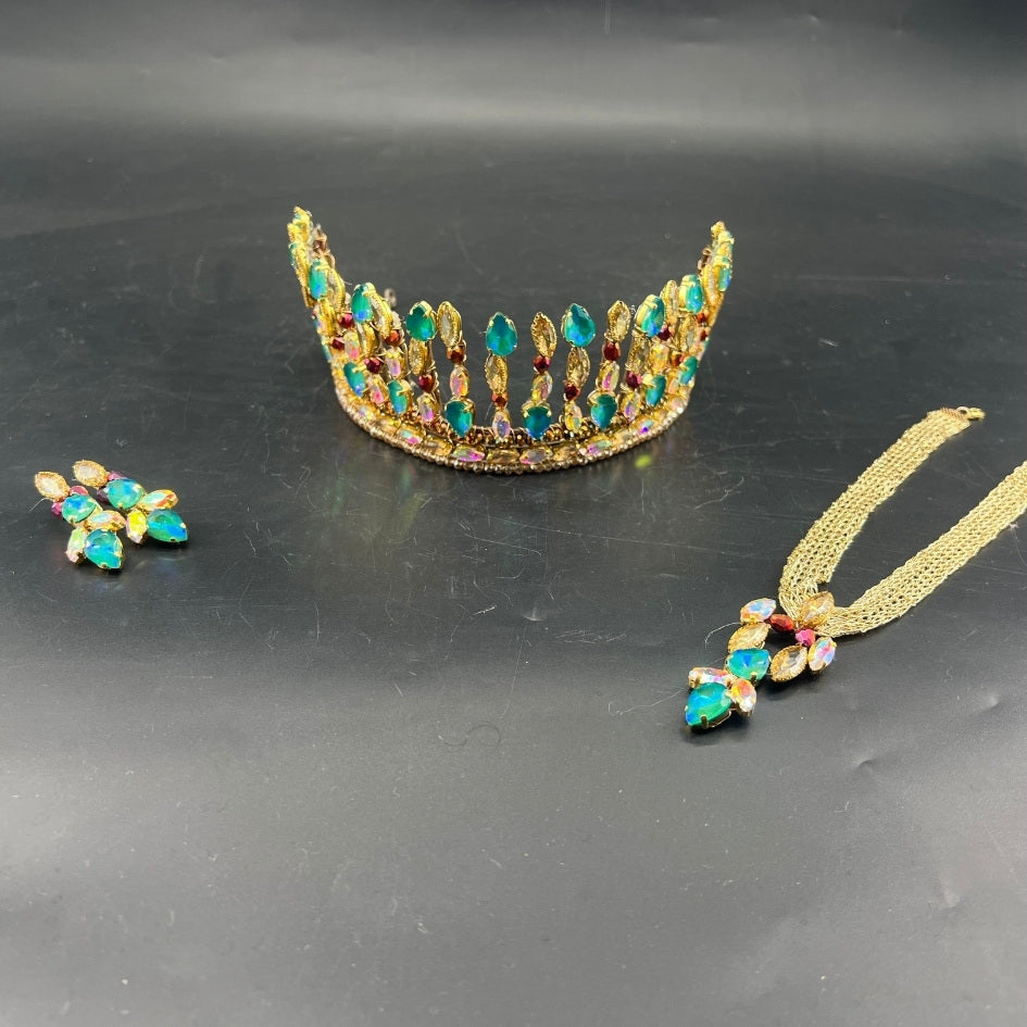 Pack mariage couronne dorée pierres Bleu vert