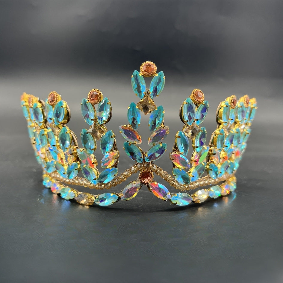 Pack mariage couronne dorée pierres bleues iridescentes