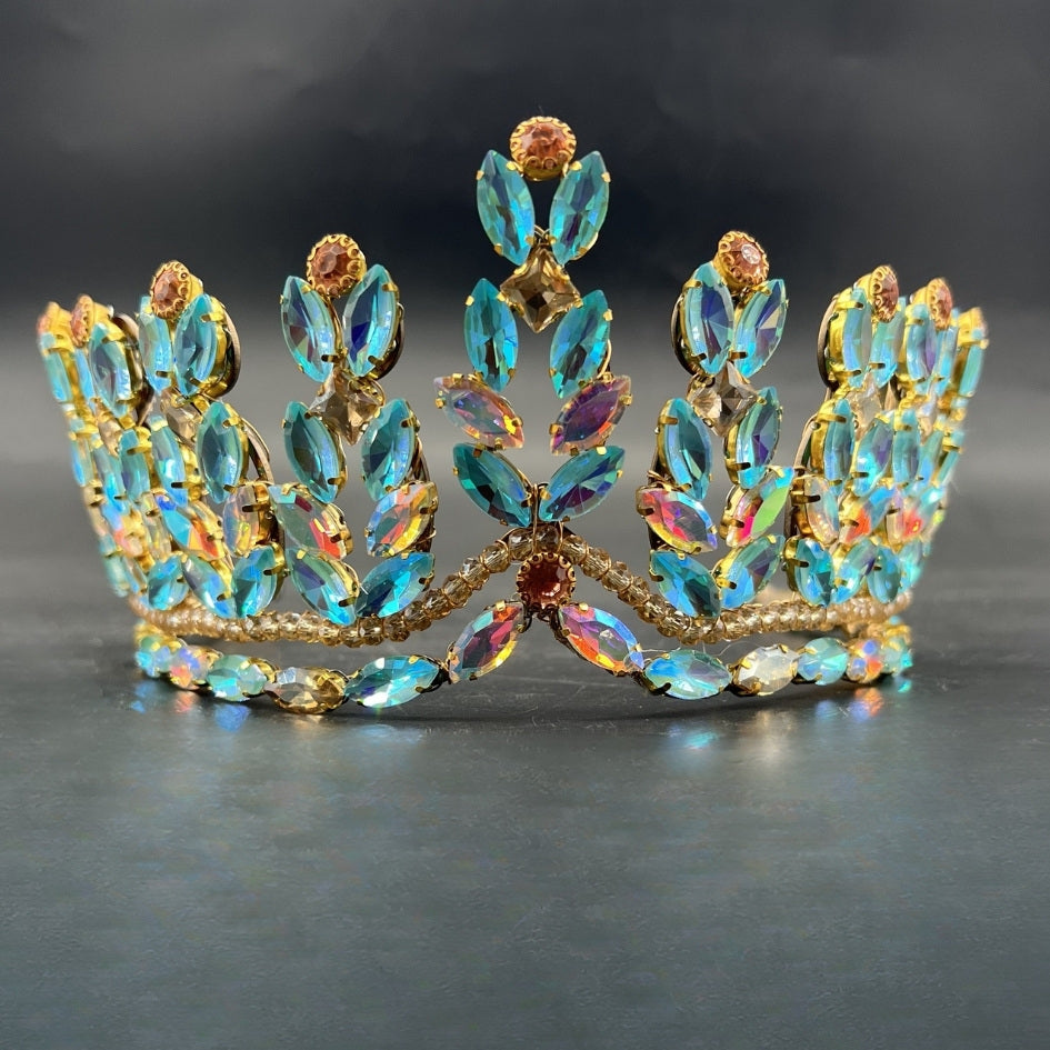 Pack mariage couronne dorée pierres bleues iridescentes
