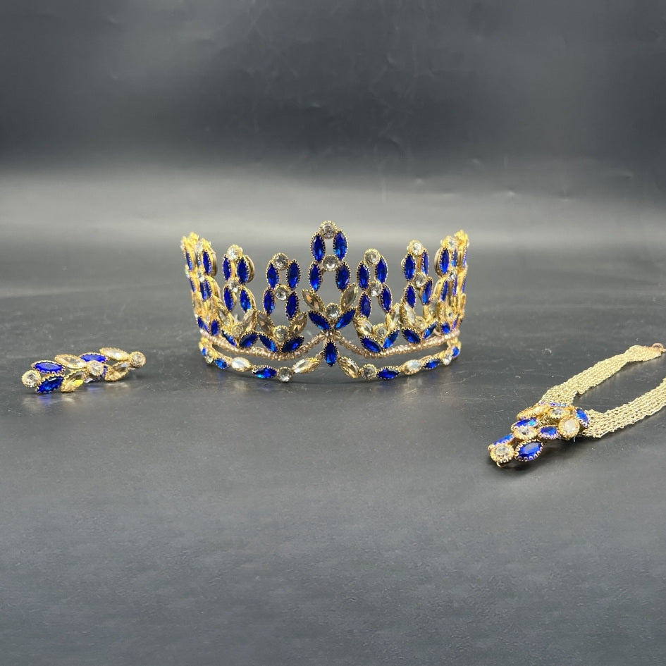 Pack mariage couronne dorée pierres bleu royal