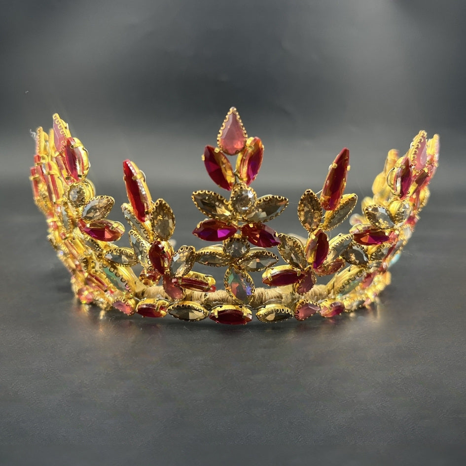 Pack mariage couronne dorée pierres rouge rosé