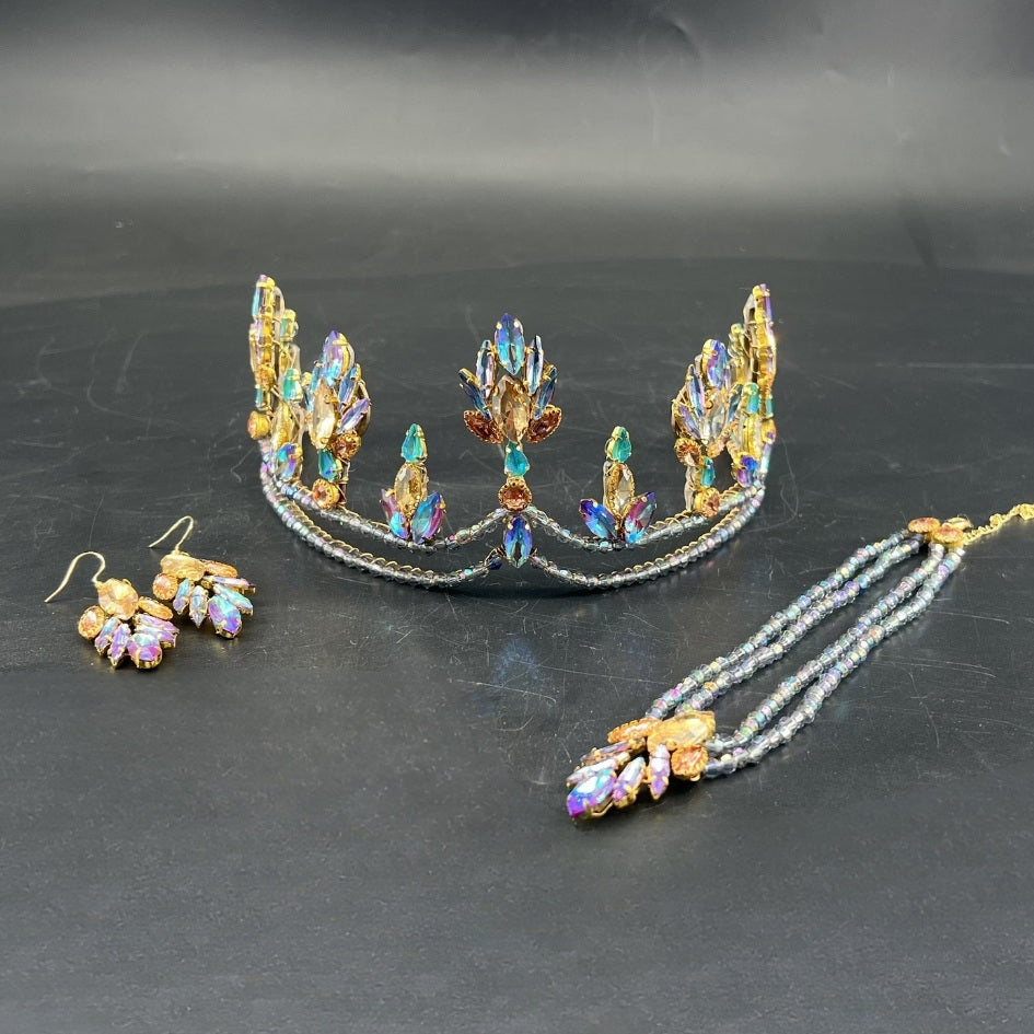 Pack mariage couronne cristaux irisés multicolores
