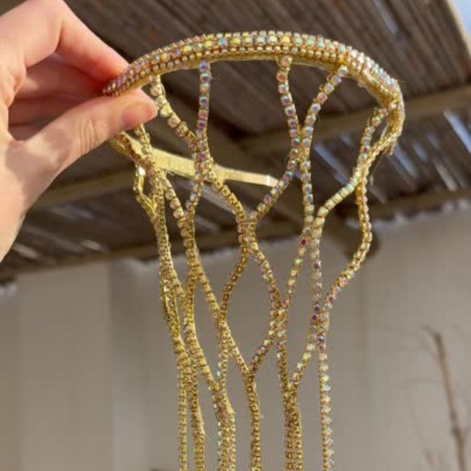 Accessoire Festif en Cristaux Dorés - Idéal pour Tenues de Soirée