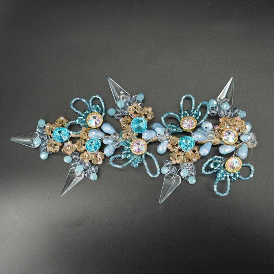 Accessoire cheveux bleu royal – Fleurs et cristaux dorés pour mariée