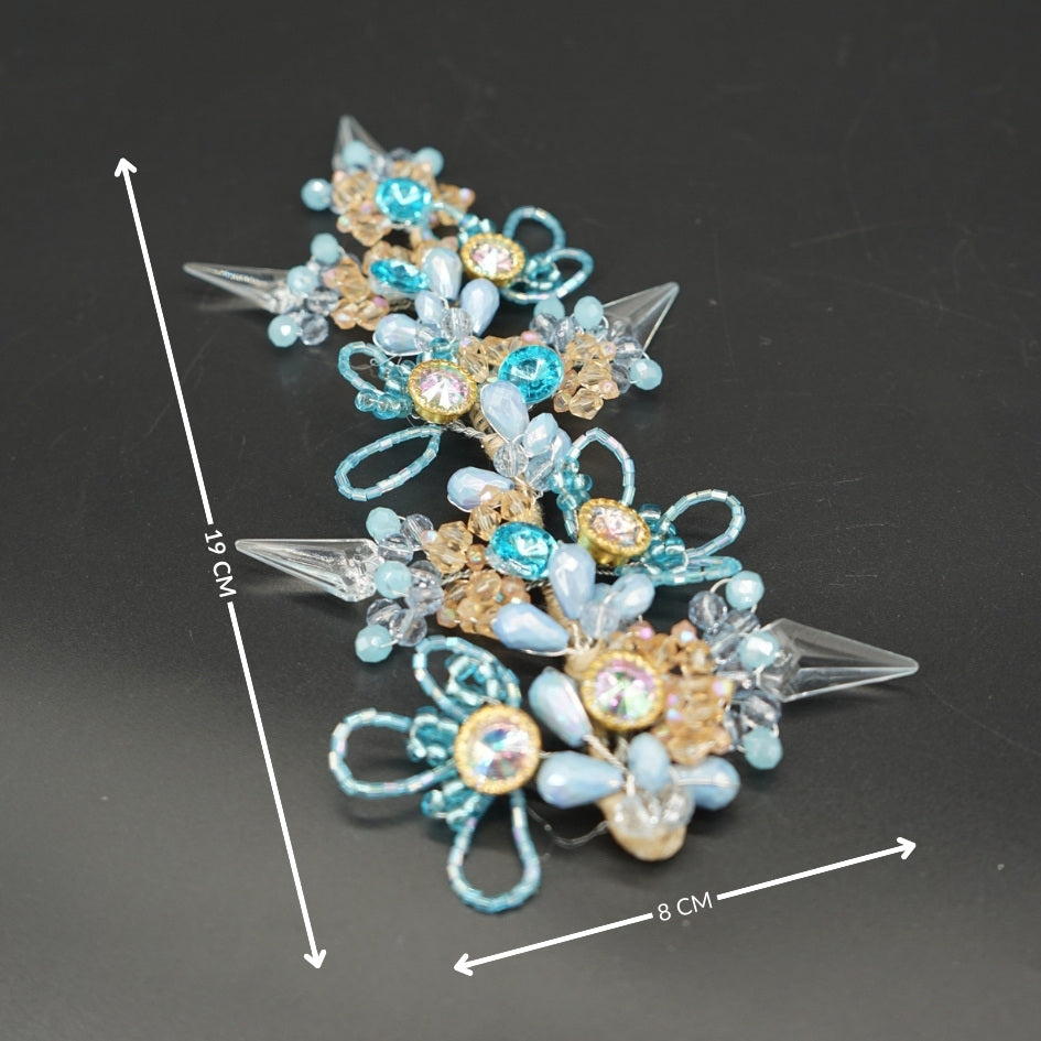 Accessoire cheveux bleu royal – Fleurs et cristaux dorés pour mariée