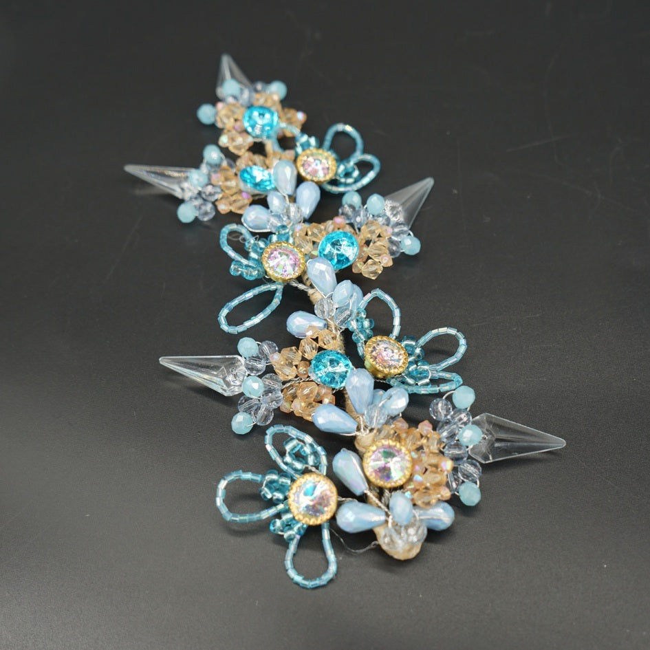 Accessoire cheveux bleu royal – Fleurs et cristaux dorés pour mariée