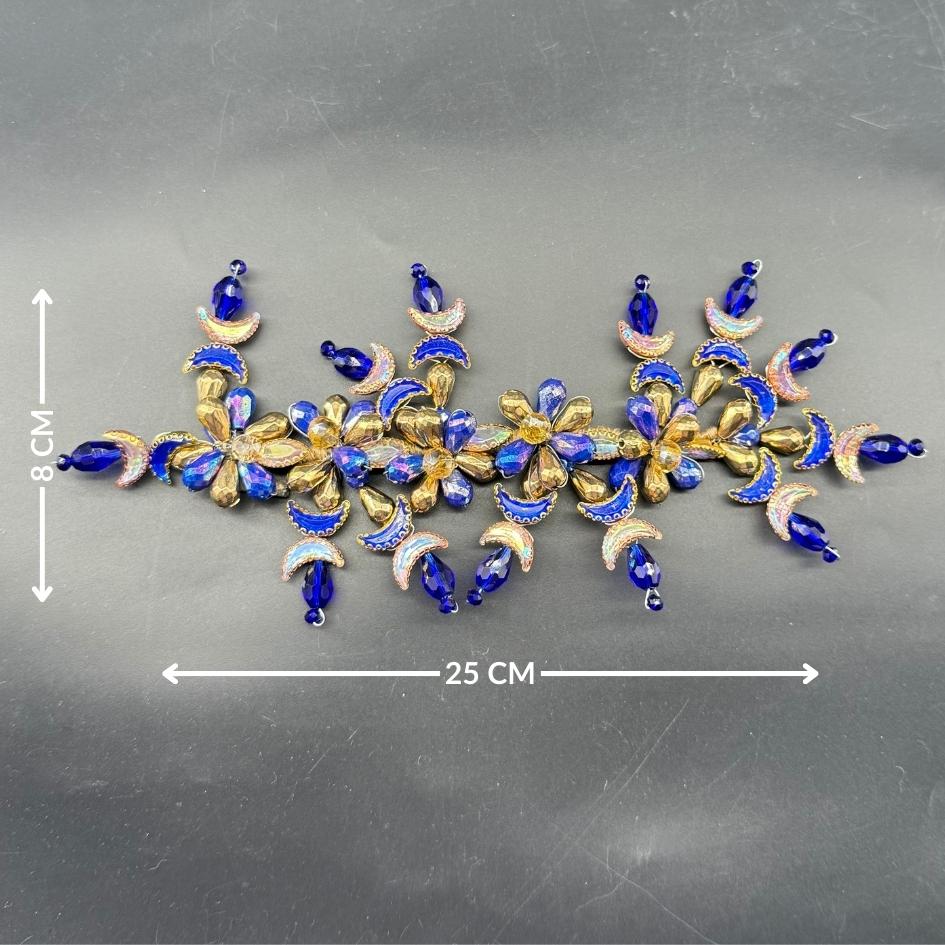 Broche florale bleu et doré