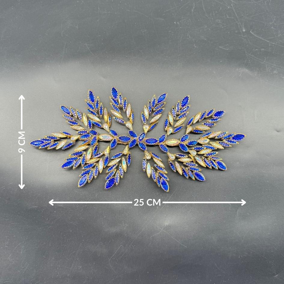Broche de mariage feuilles bleu royal et doré