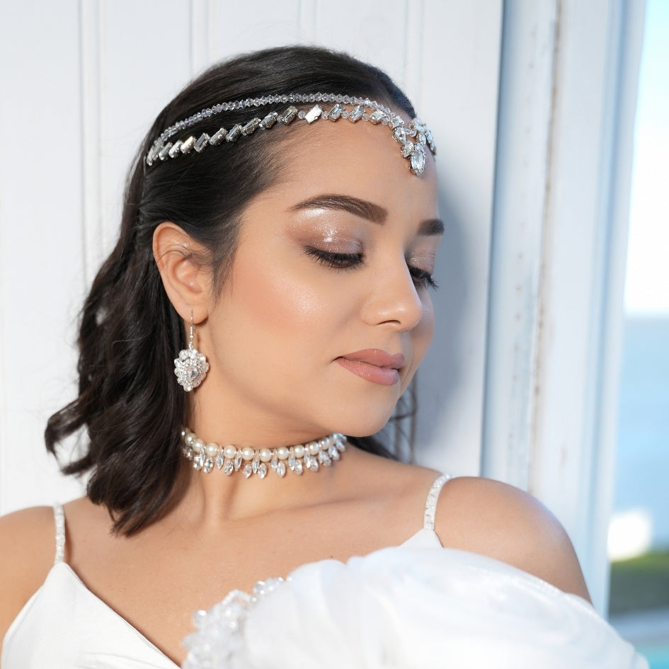 Broche de Mariage Blanche pour Cheveux en Cristaux