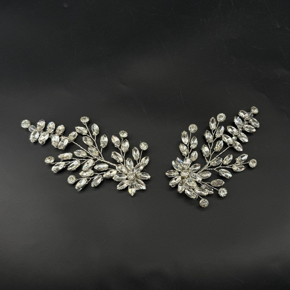 Lot de 2 accessoires de cheveux mariage argentés avec cristaux scintillants
