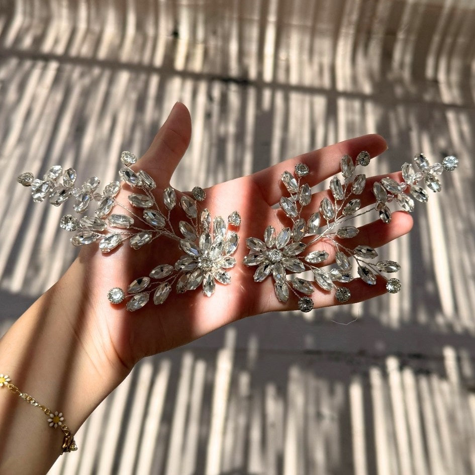 Lot de 2 accessoires de cheveux mariage argentés avec cristaux scintillants