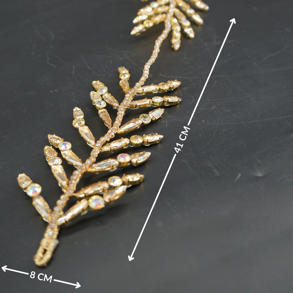 Broche mariage dorée cristaux, branche élégante