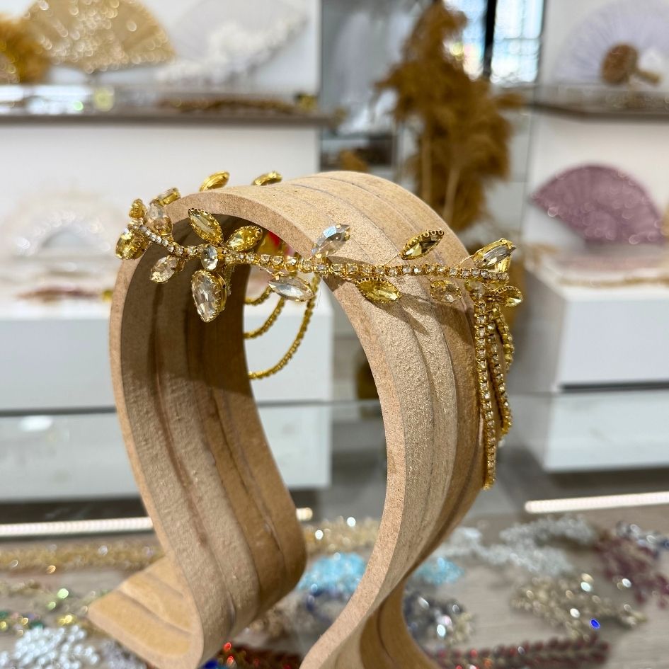 Bijou de Cheveux Doré Cristaux Élégance Mariée