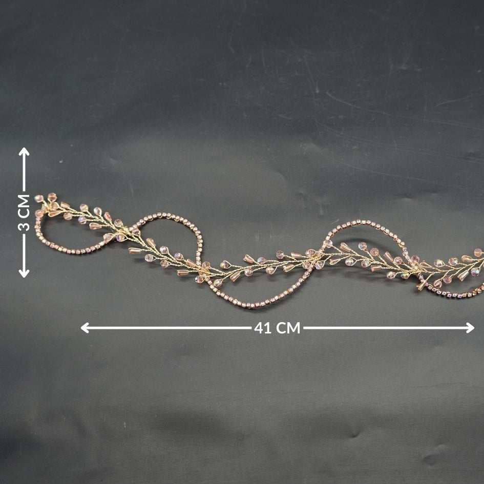 Broche de Mariage Mauve et Dorée Ondulée en Cristaux Artisanale