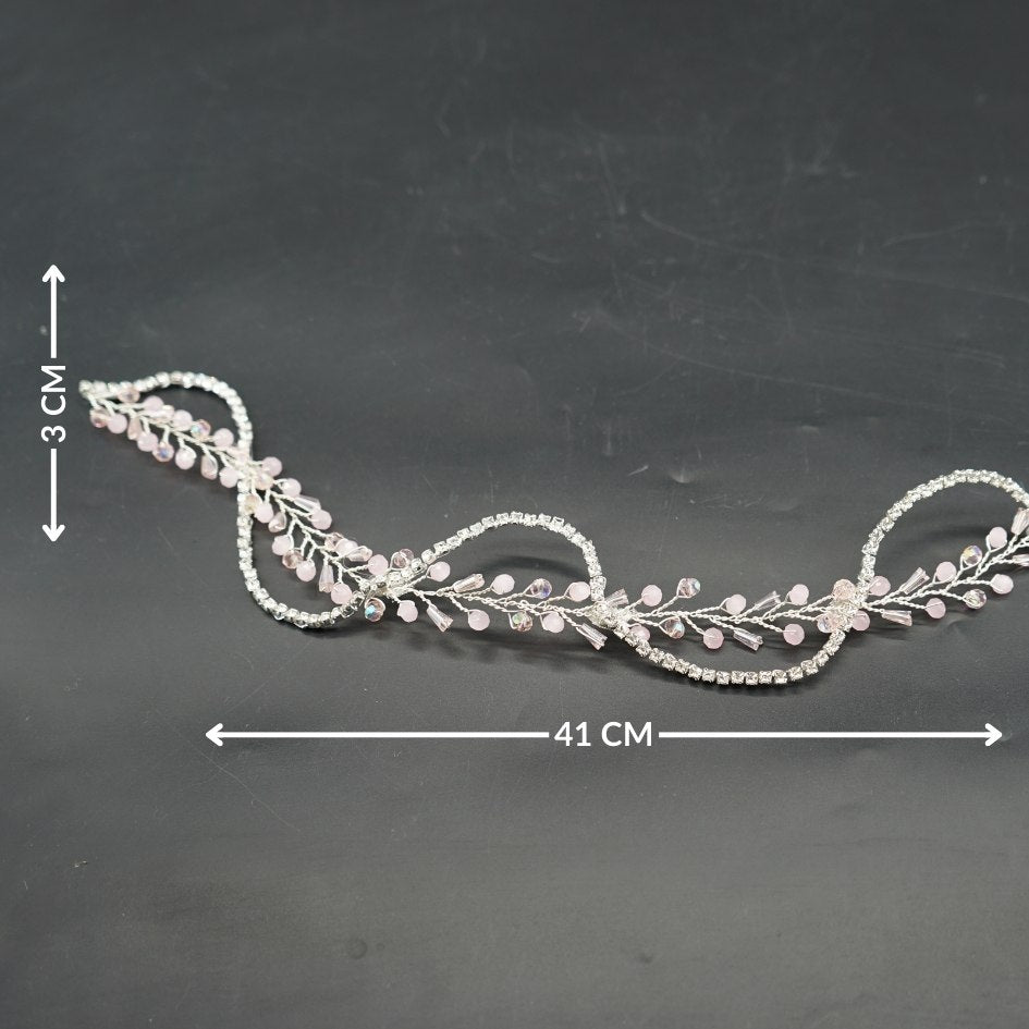 Broche de Mariage Mauve Clair et Argentée Ondulée en Cristaux Artisanale