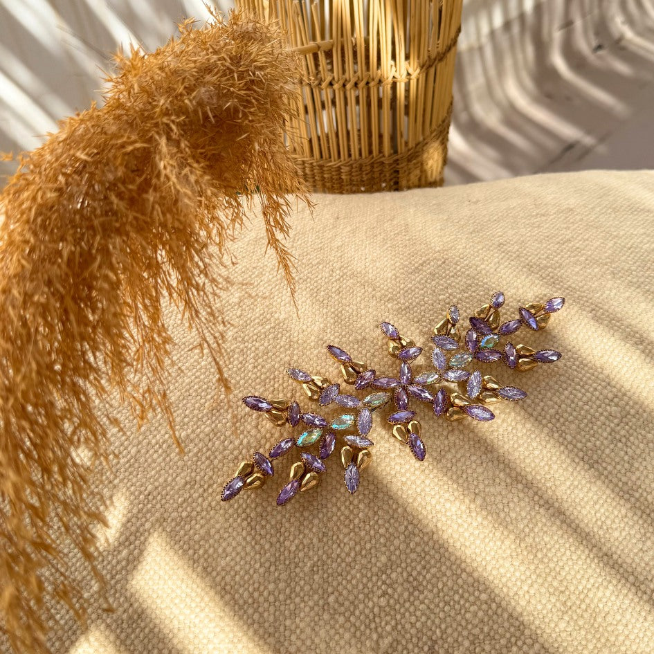 Broche feuillage lilas et doré