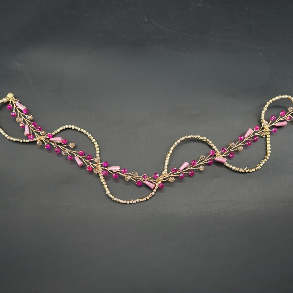 Broche de Mariage Rose et Dorée Ondulée en Cristaux Artisanale