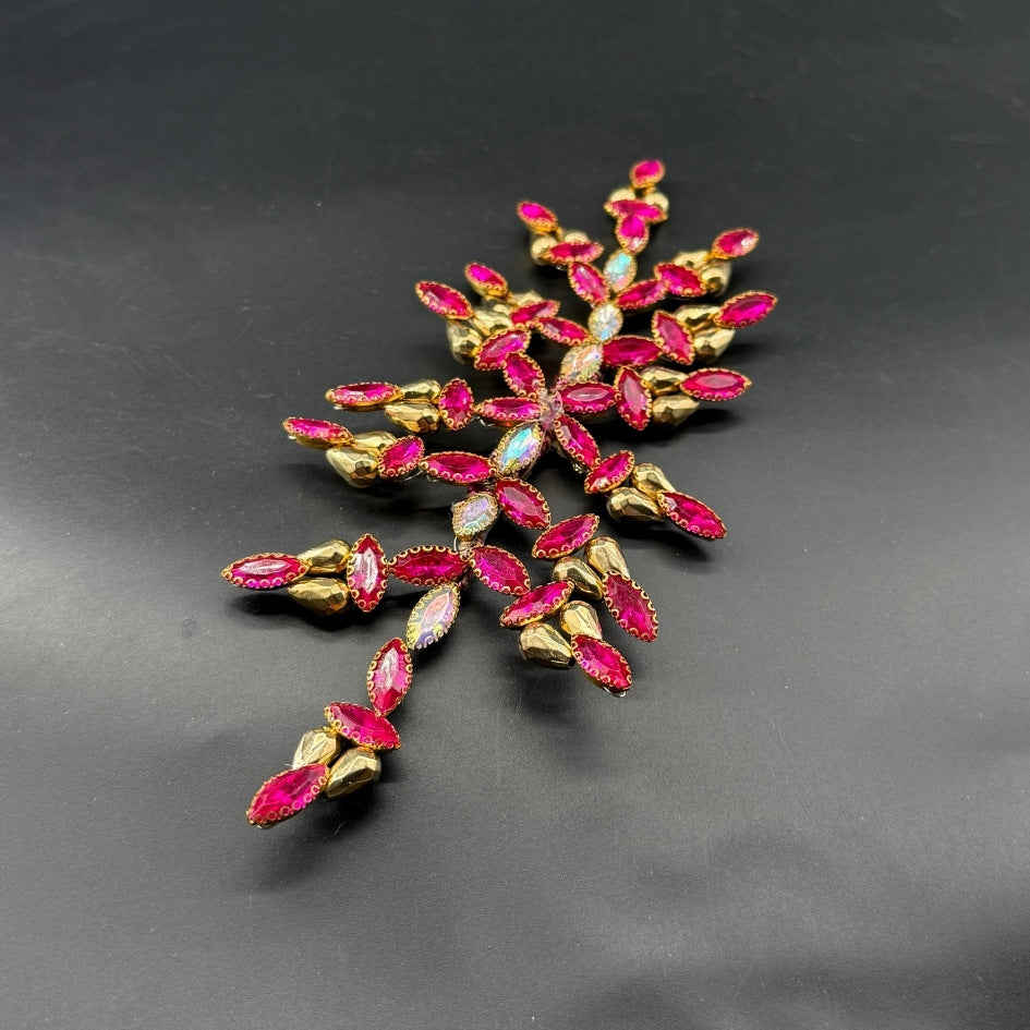 Broche florale fuchsia et doré