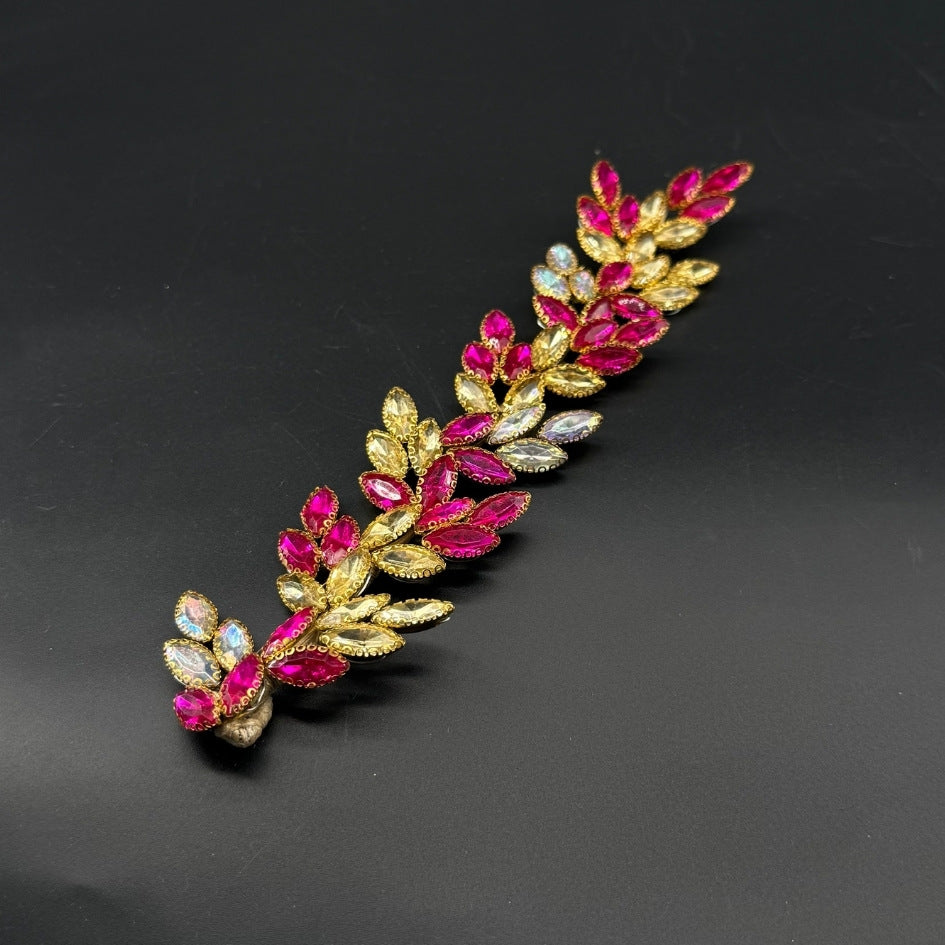 Broche feuillage fuchsia et doré