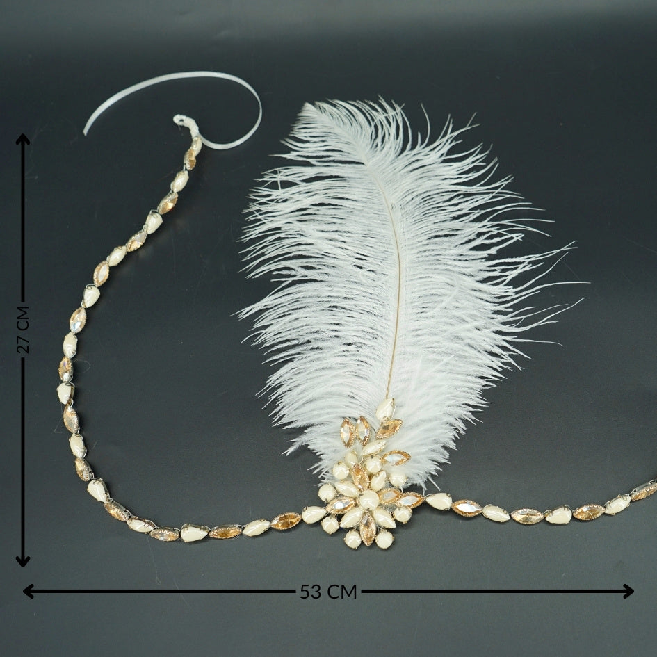 Bandeau Charleston Années 20 avec Plume Blanche et Perles