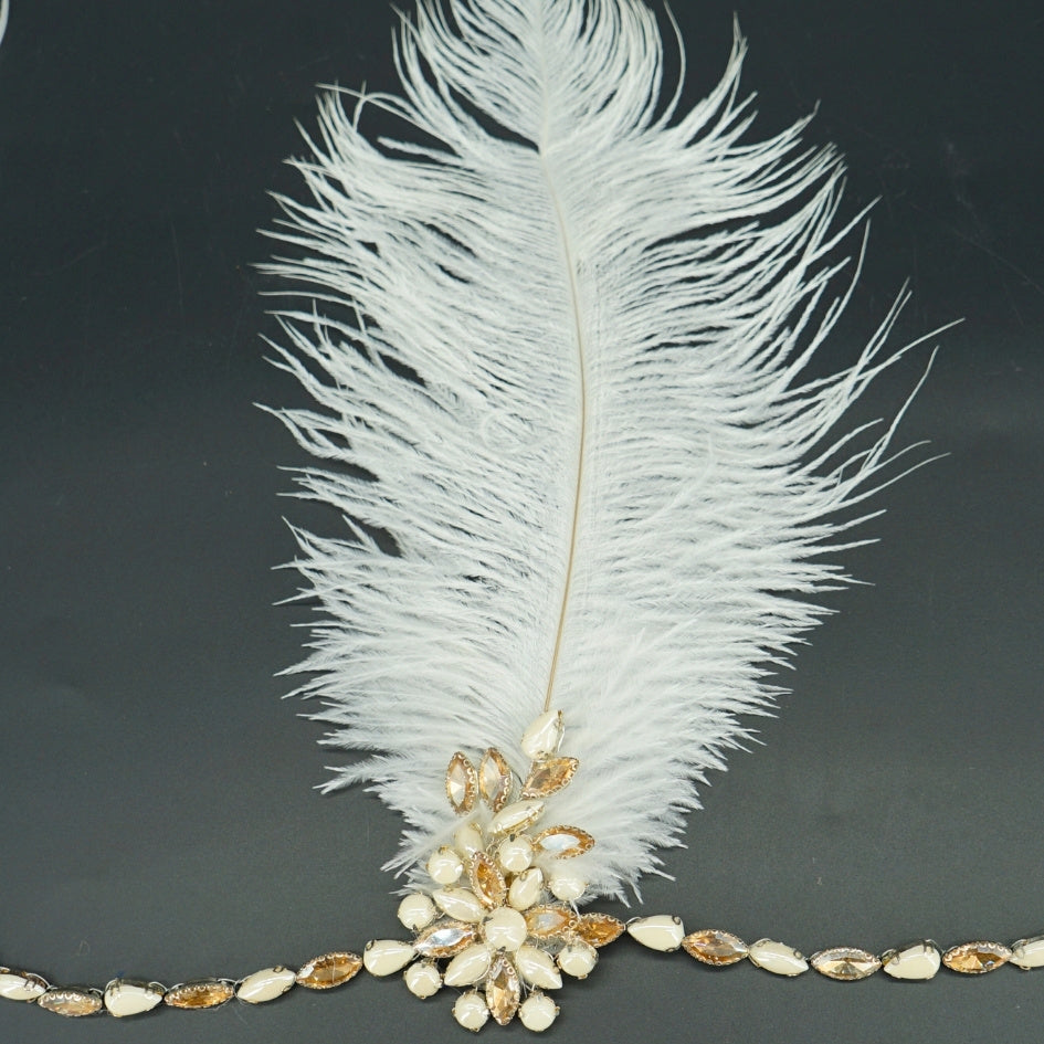 Bandeau Charleston Années 20 avec Plume Blanche et Perles