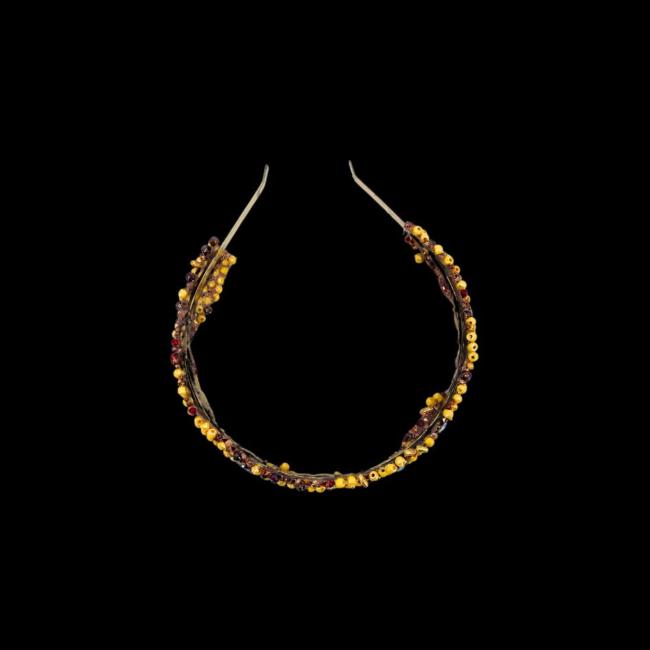 Bandeau cheveux de mariage couleur jaune avec des perles et Diamonds