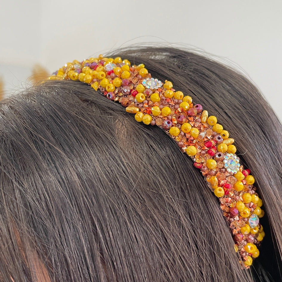 Bandeau cheveux de mariage couleur jaune avec des perles et Diamonds