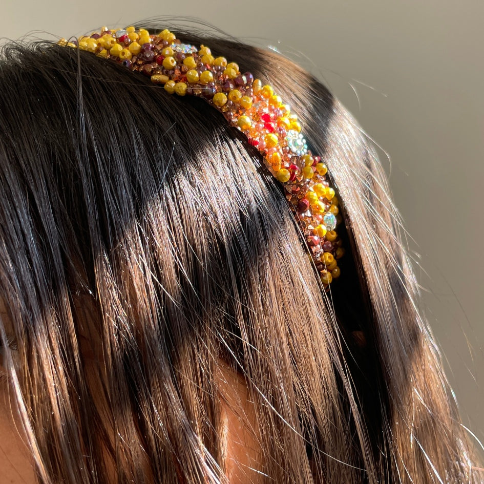 Bandeau cheveux de mariage couleur jaune avec des perles et Diamonds