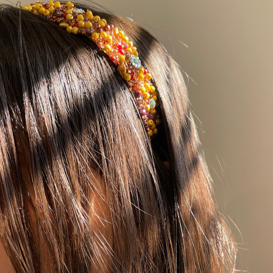 Bandeau cheveux de mariage couleur jaune avec des perles et Diamonds