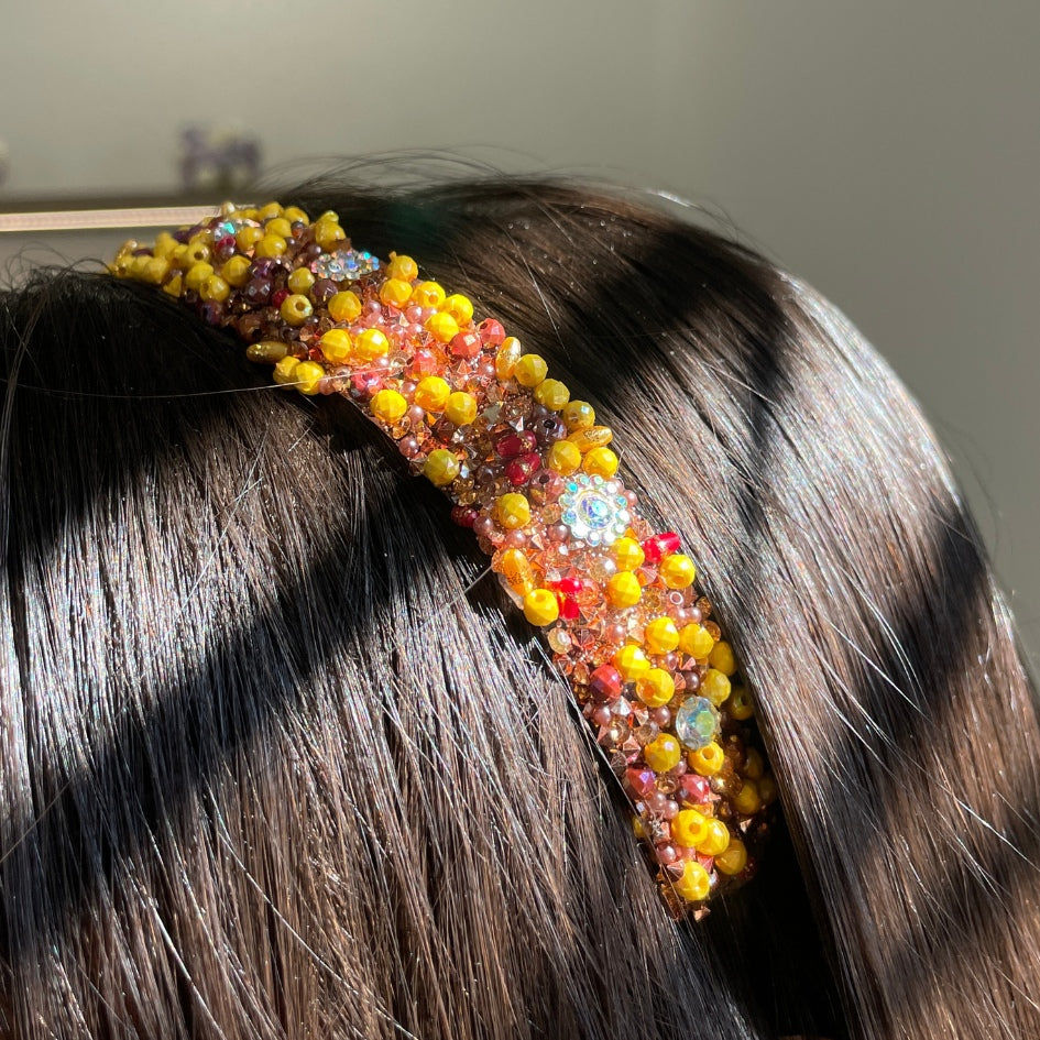 Bandeau cheveux de mariage couleur jaune avec des perles et Diamonds