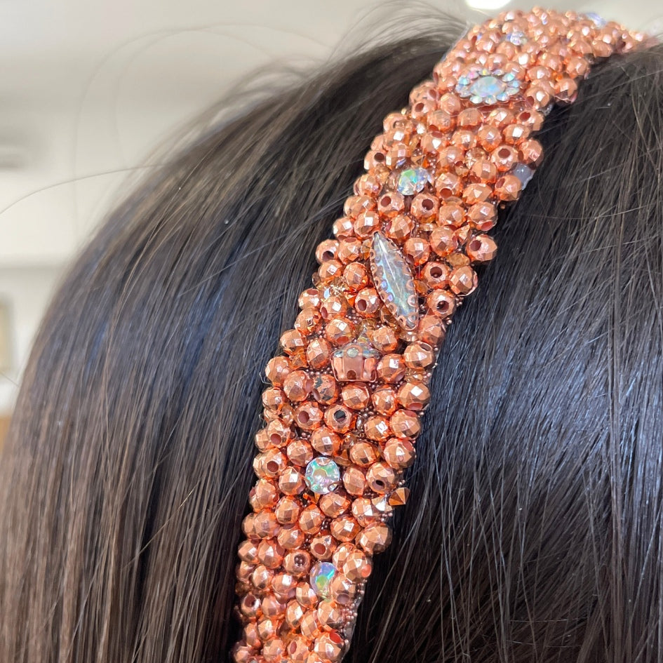 Bandeau cheveux de mariage couleur rose avec des perles et Diamonds