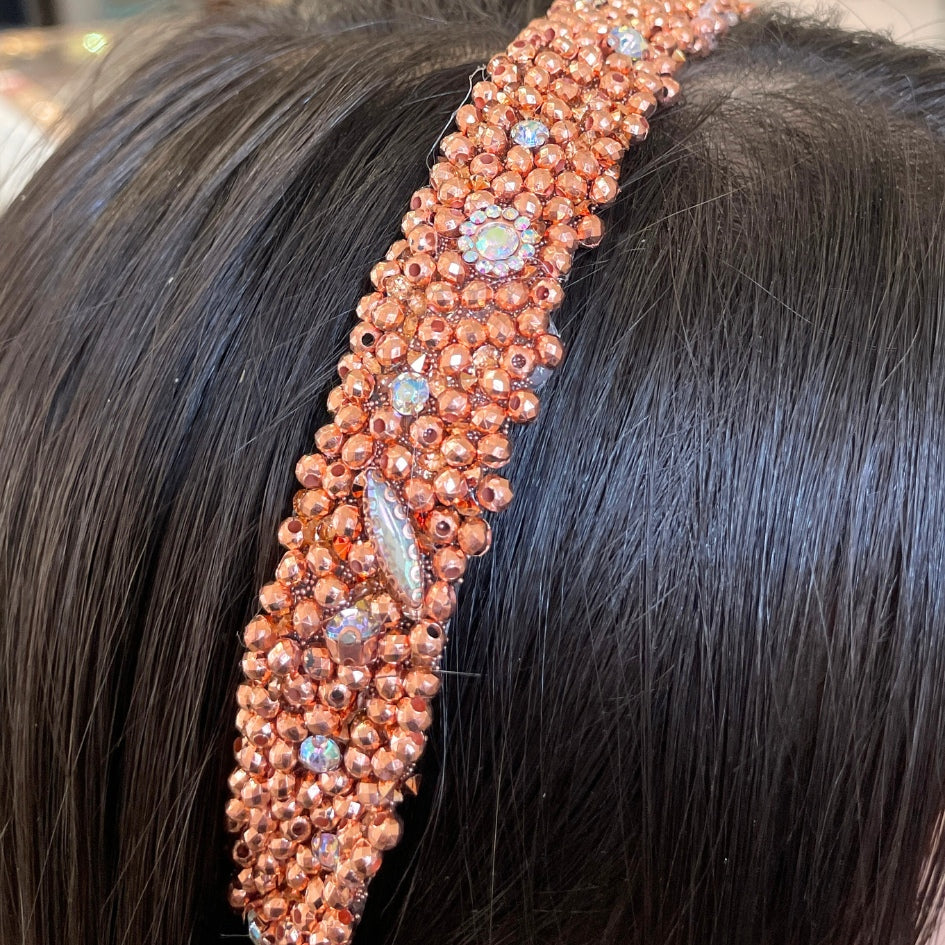 Bandeau cheveux de mariage couleur rose avec des perles et Diamonds