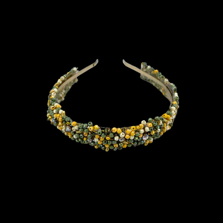 Bandeau cheveux de mariage couleur vert avec des perles et Diamonds