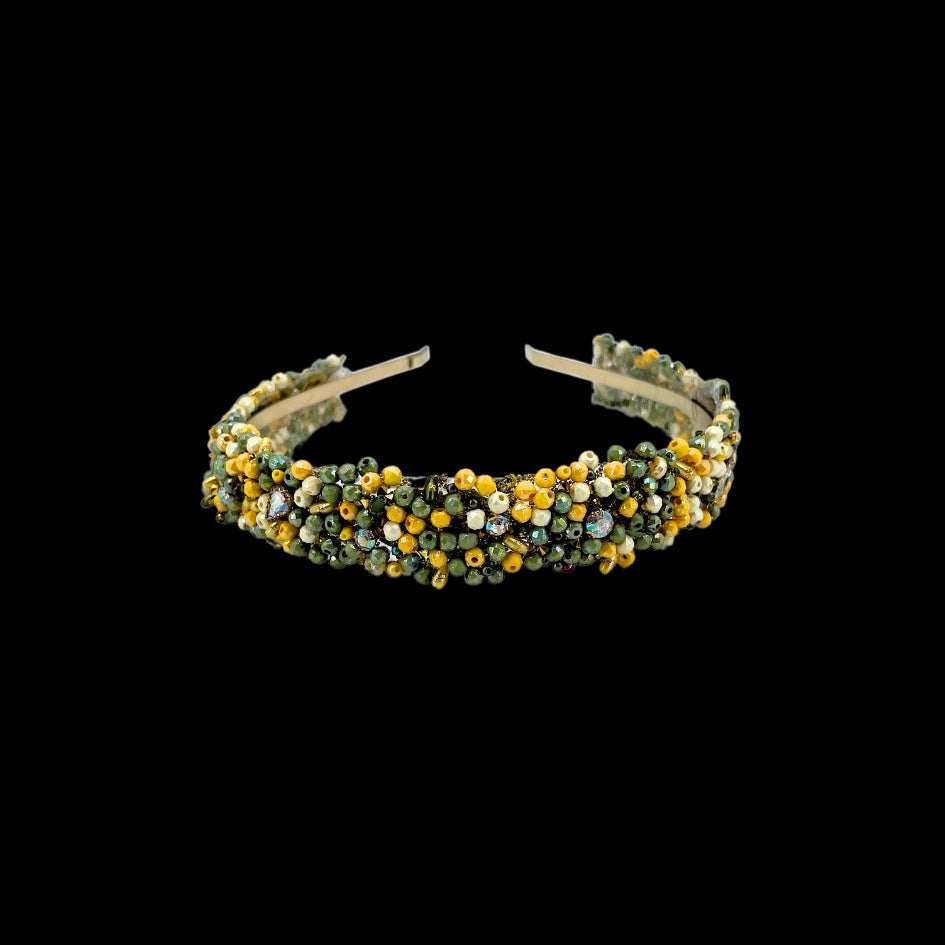 Bandeau cheveux de mariage couleur vert avec des perles et Diamonds