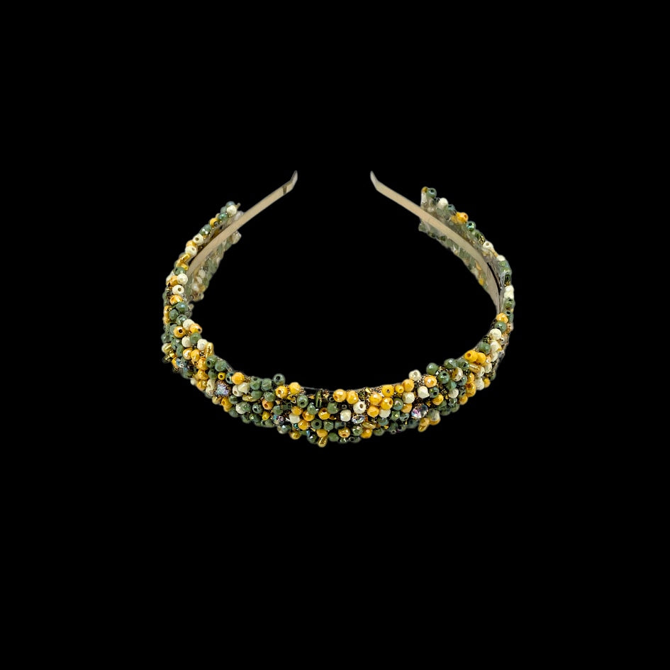 Bandeau cheveux de mariage couleur vert avec des perles et Diamonds