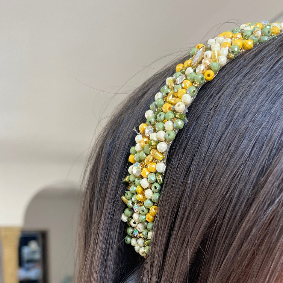 Bandeau cheveux de mariage couleur vert avec des perles et Diamonds