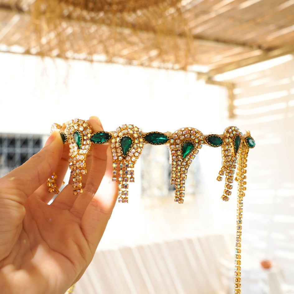 Bandeau cheveux de mariage couleur vert foncé