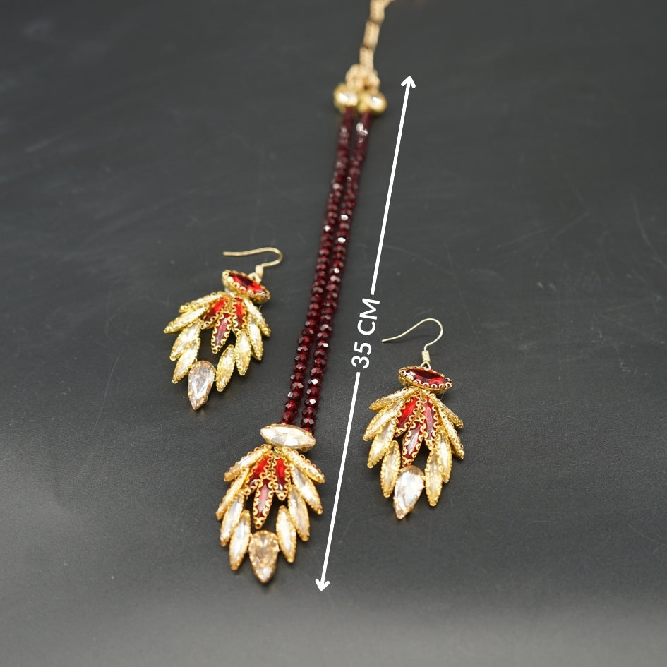 Bijou de cérémonie fait main collier et boucles rouges et dorées
