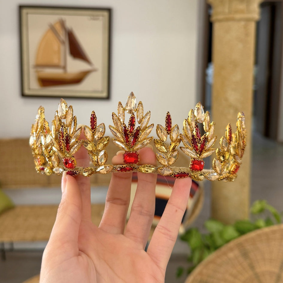 Bijou de tête fait main – Couronne éclatante Rouge et dorée
