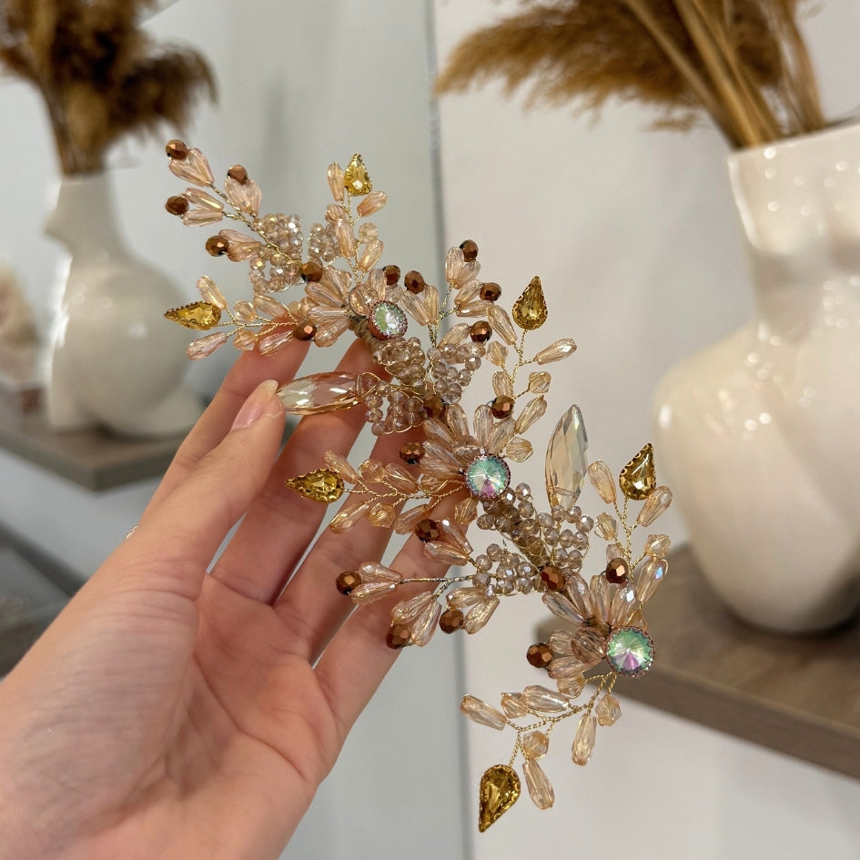 Bijou de tête mariage bohème en cristaux – Accessoire de coiffure chic