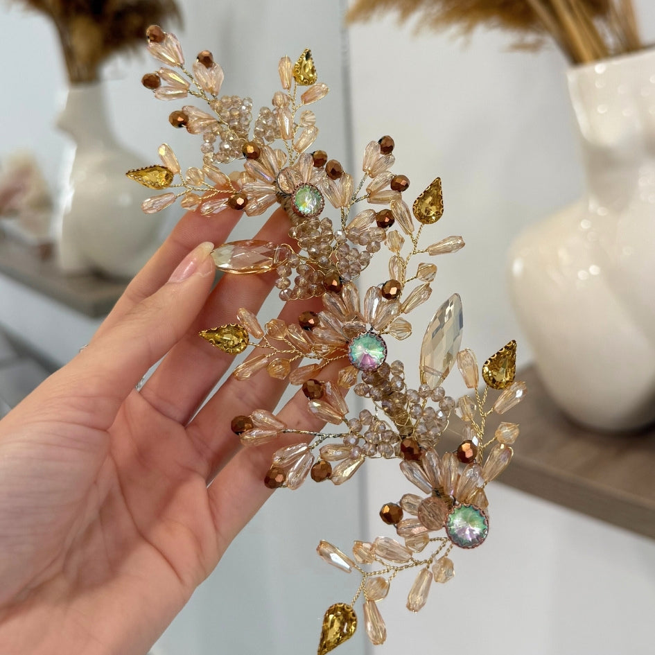 Bijou de tête mariage bohème en cristaux – Accessoire de coiffure chic