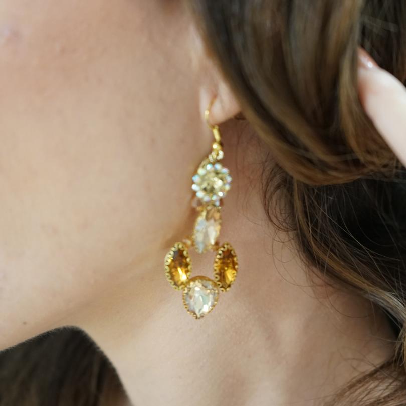 Boucles d'oreilles mariée dorée, boucles d'oreilles Noël, bijoux d'oreilles cristal, boucles d'oreilles de mariée, boucles d'oreilles de mariage