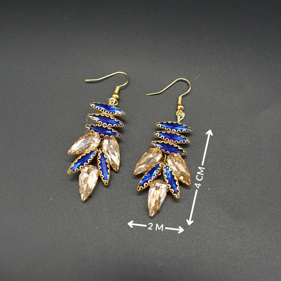 Boucles d'Oreilles Pendantes Élégantes avec Cristaux Bleus et Dorés