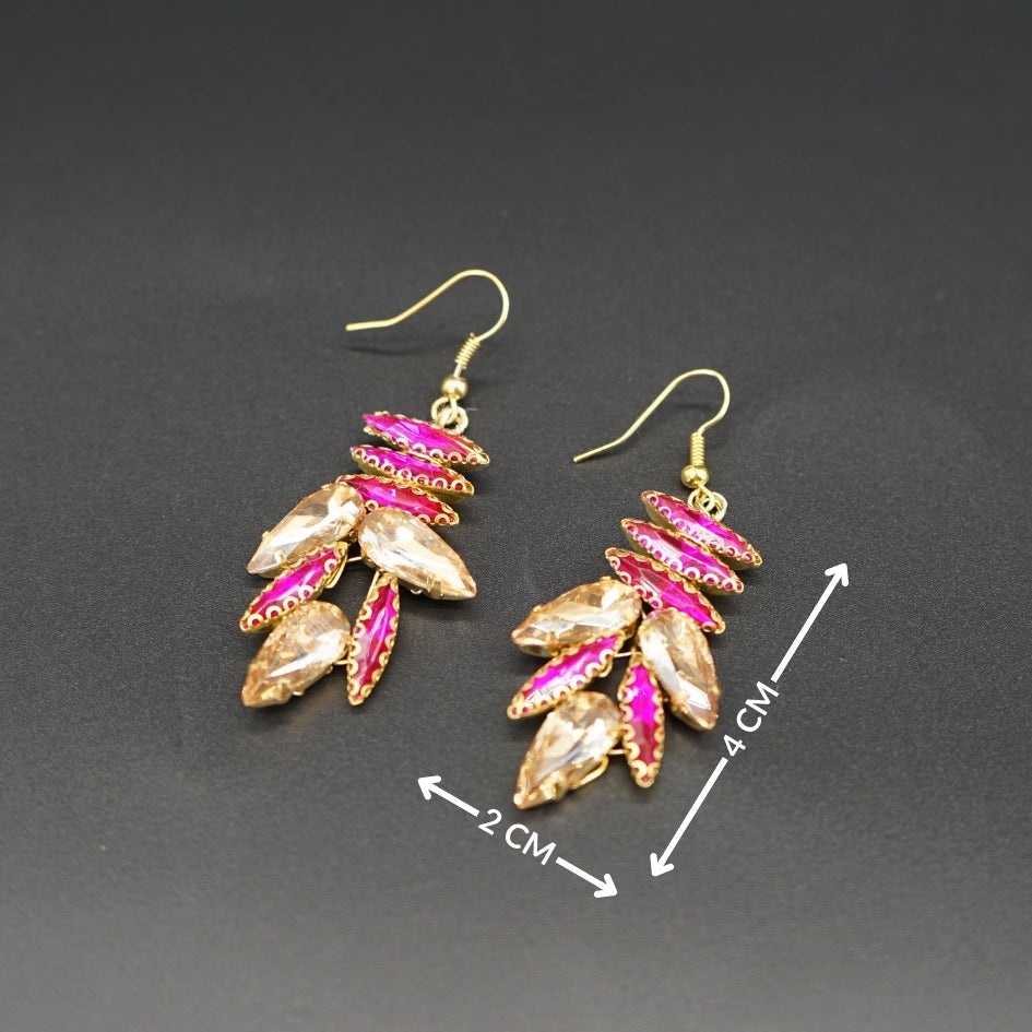 Boucles d’Oreilles Pendantes avec Strass Roses et Dorés - Bijoux de Soirée Élégants