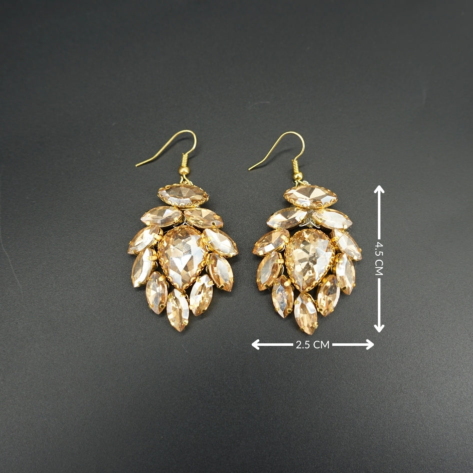 Boucles d'oreilles pendantes en strass doré – Bijou élégant pour soirée et mariage