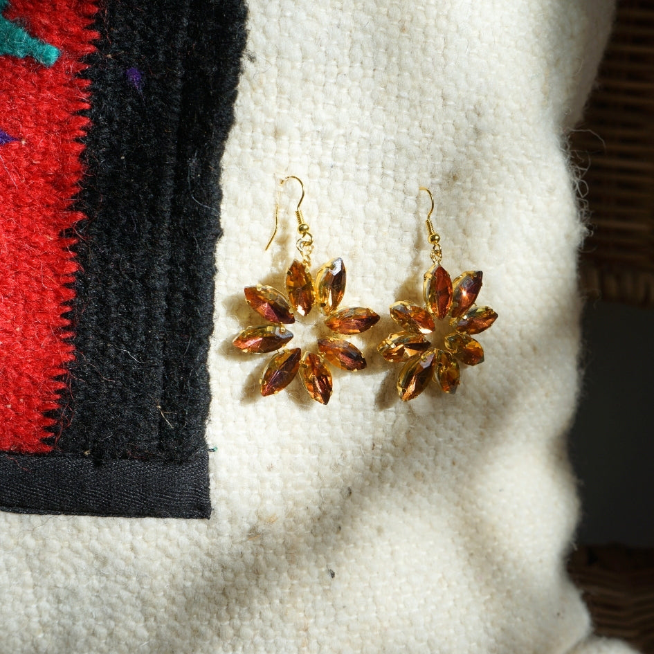 Boucles d’oreilles pendantes fleurs doré