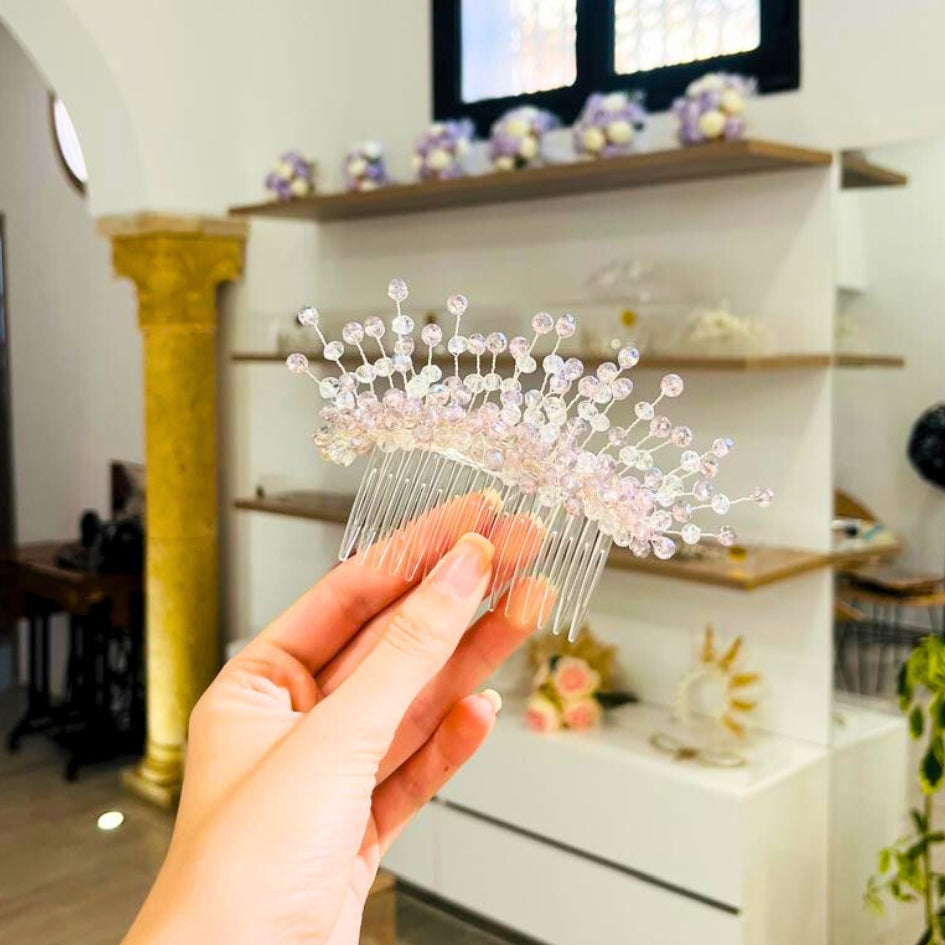 Broche mauve modèle Peigne en cristal