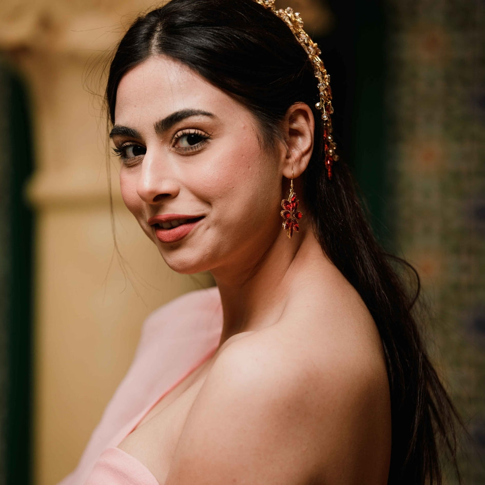 Broche à cheveux avec fleurs en cristaux Rouge