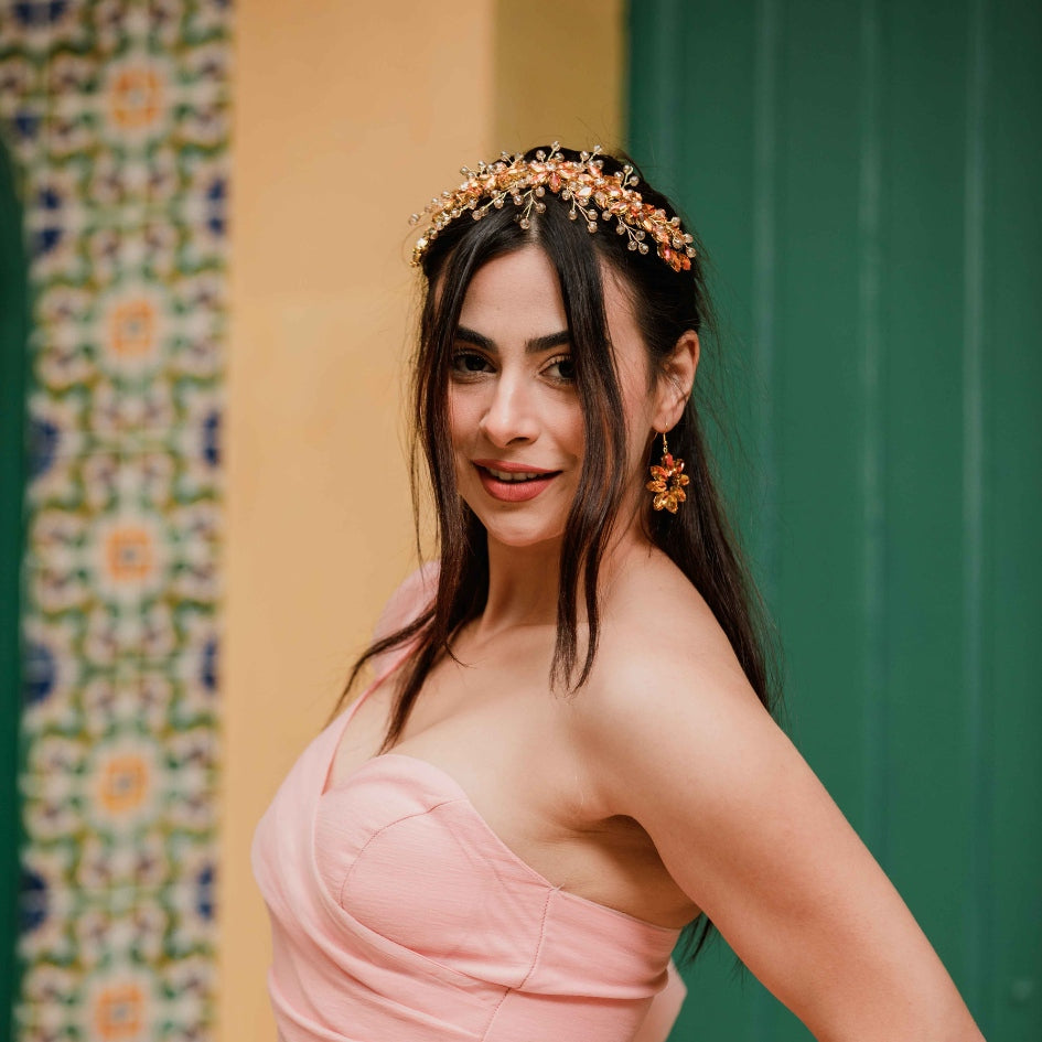 Boucles d’oreilles pendantes fleurs doré